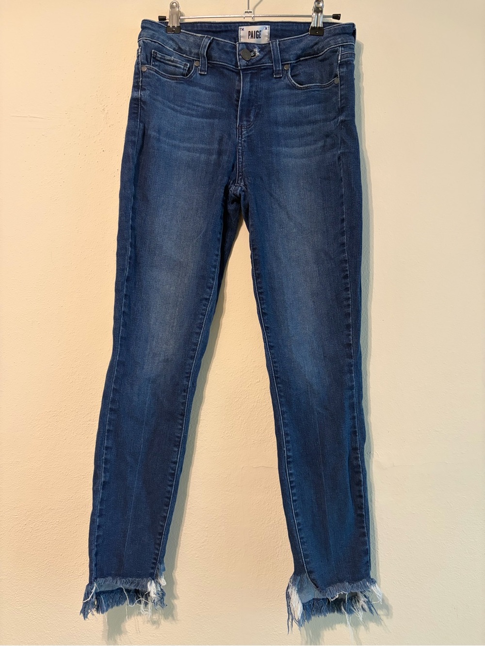 PAIGE Blue High-Rise Skinny Jeans with Frayed Hem - VERDUGO ANKLE